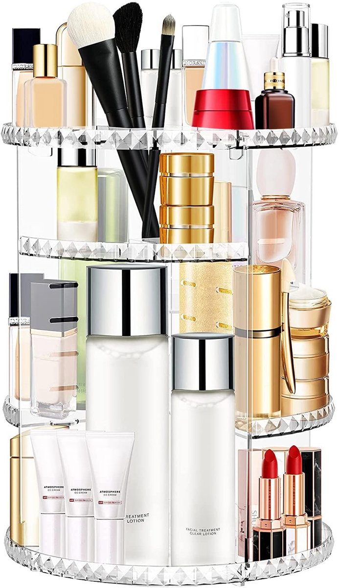 Dailygoods- Make-up Organizer Draaibaar 360 Graden - Cosmetica Koffer - Transparant - Ruimtebesparend - Verstelbaar - Hoogwaardige Decoratie