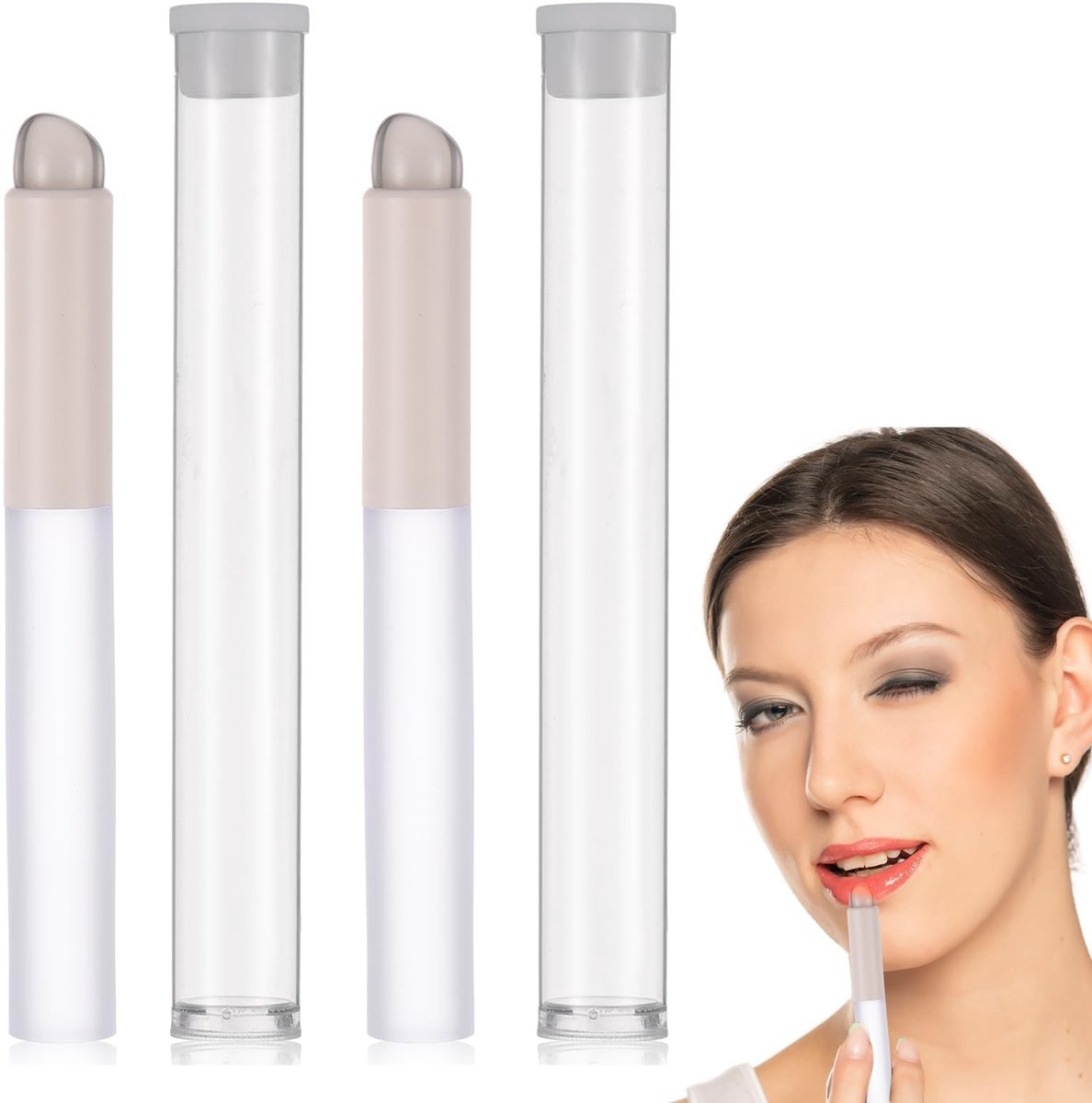 Dailygoods- Lippenpenseel 2 Stuks - Siliconen Applicator - Schuine Borstelkop - Hygiënisch - Herbruikbaar - Aluminium Handvat - Lippenapplicator