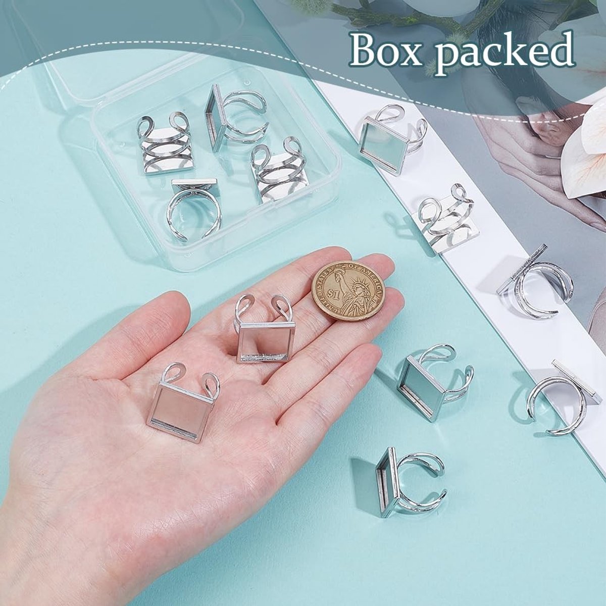Dailygoods- Cabochons 12 Stuks - Roestvrij Staal - Verstelbare Ringbasis - Sieraden Maken - DIY Vinger Sieraden - 0,63 x 0,63 Inch - Ring