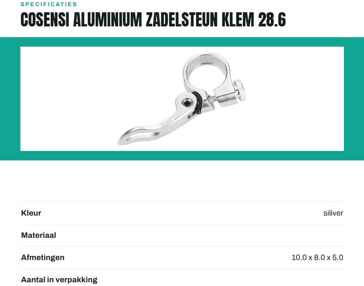 Dailygoods- Accessoires - Zadelpenklem - Aluminium Legering - Schokbestendig - Verstelbaar - Corrosiebestendig - 28 mm Geschikt voor 25.4 mm - Zadelklem