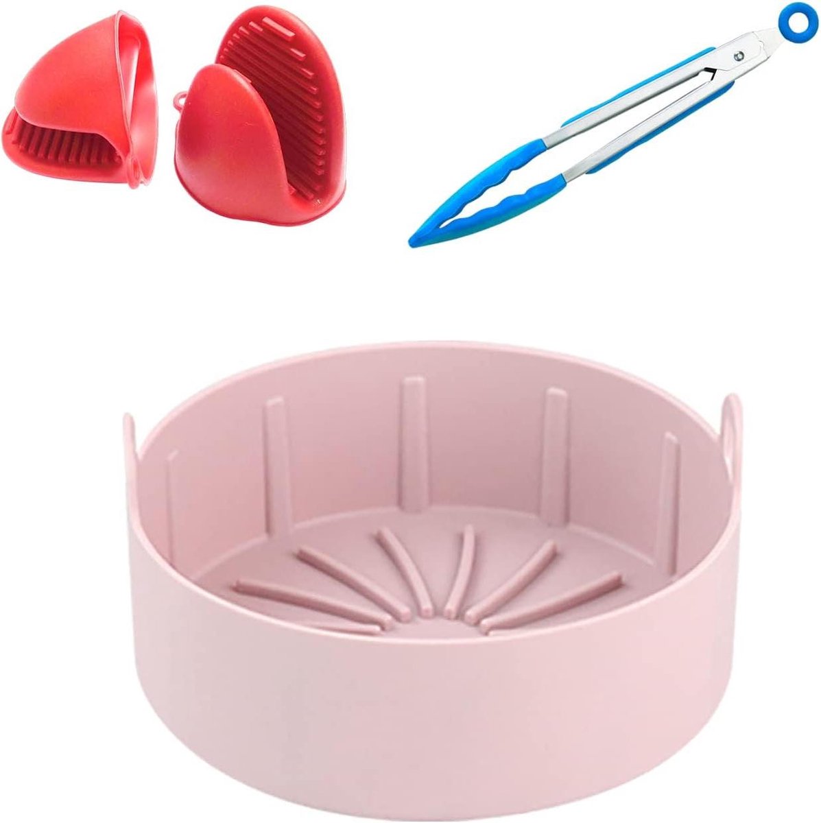 Airfryer Bakvorm - Herbruikbare Pot - Gezond Koken - Inclusief Handschoenen - 16 cm - Roze