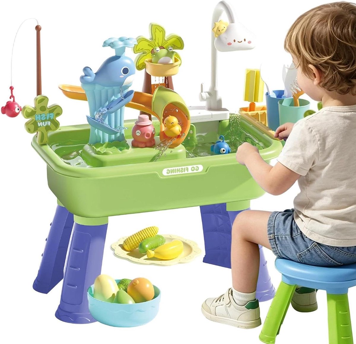 Water Speeltafel - Zomer Speelgoed - Kinderactiviteit Sensorisch - Automatisch Watersysteem - 43 x 16 x 28.5 cm - Groen