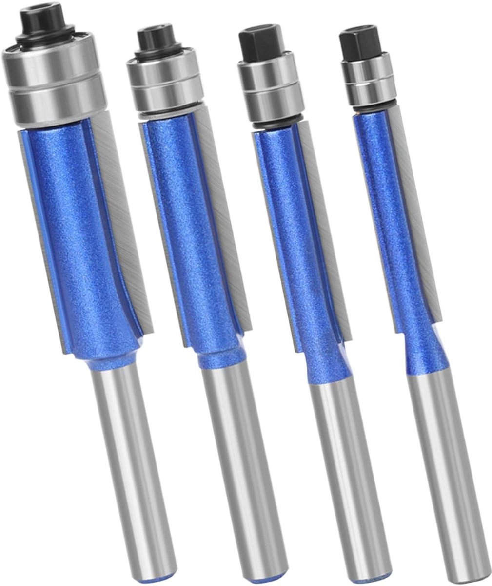 Flush Trim Router Bits - Milling Cutters Set - Precisie Frezen - Dubbele Lager Ontwerp - 4 Stuks - Zilver