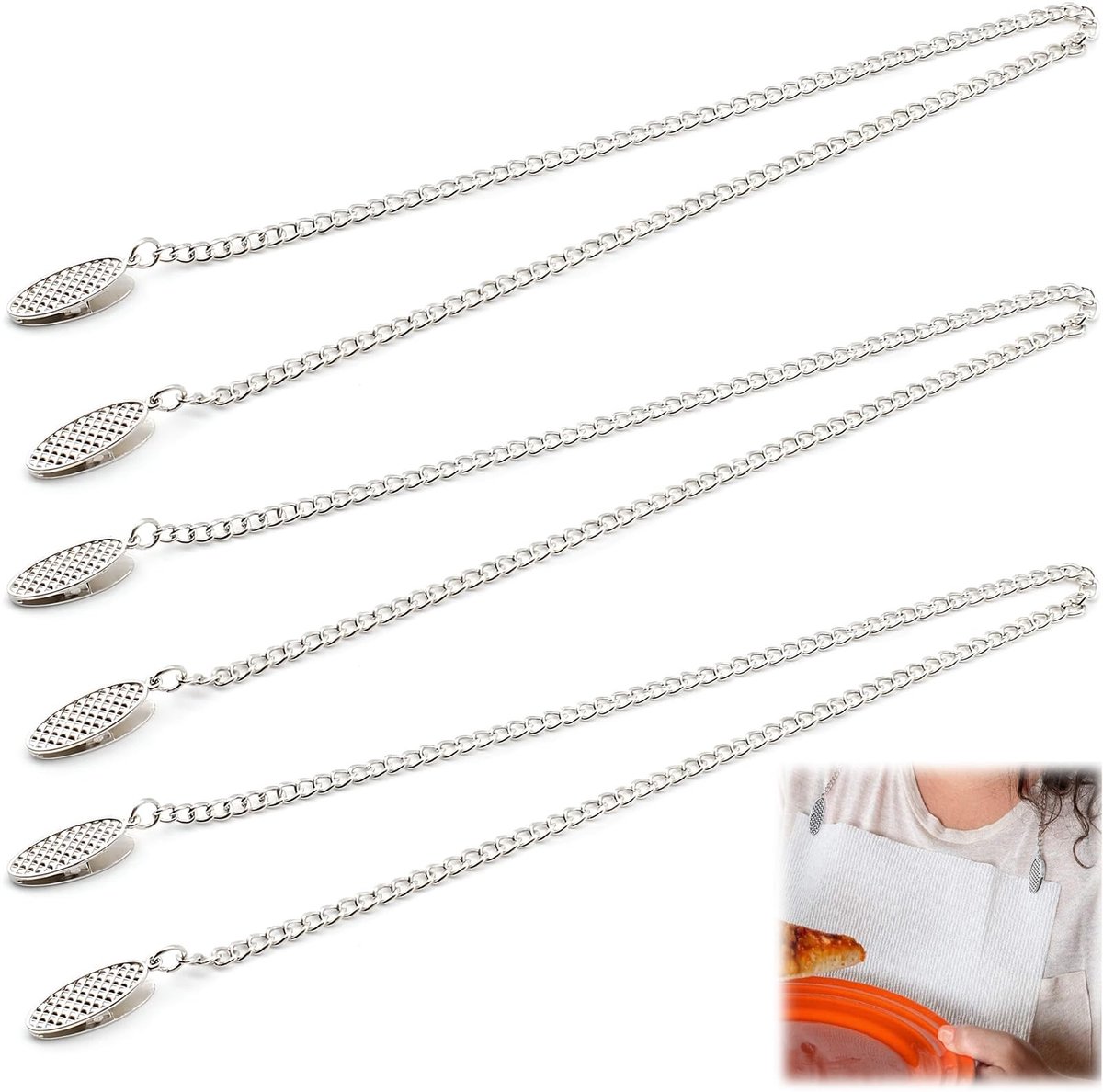 Dailygoods- Servettenklemmen 3 Stuks - Roestvrij Staal - Metalen Servetketting - Kleding Bescherming - Stevige Klemmen - Duurzaam Materiaal - Slabbetje