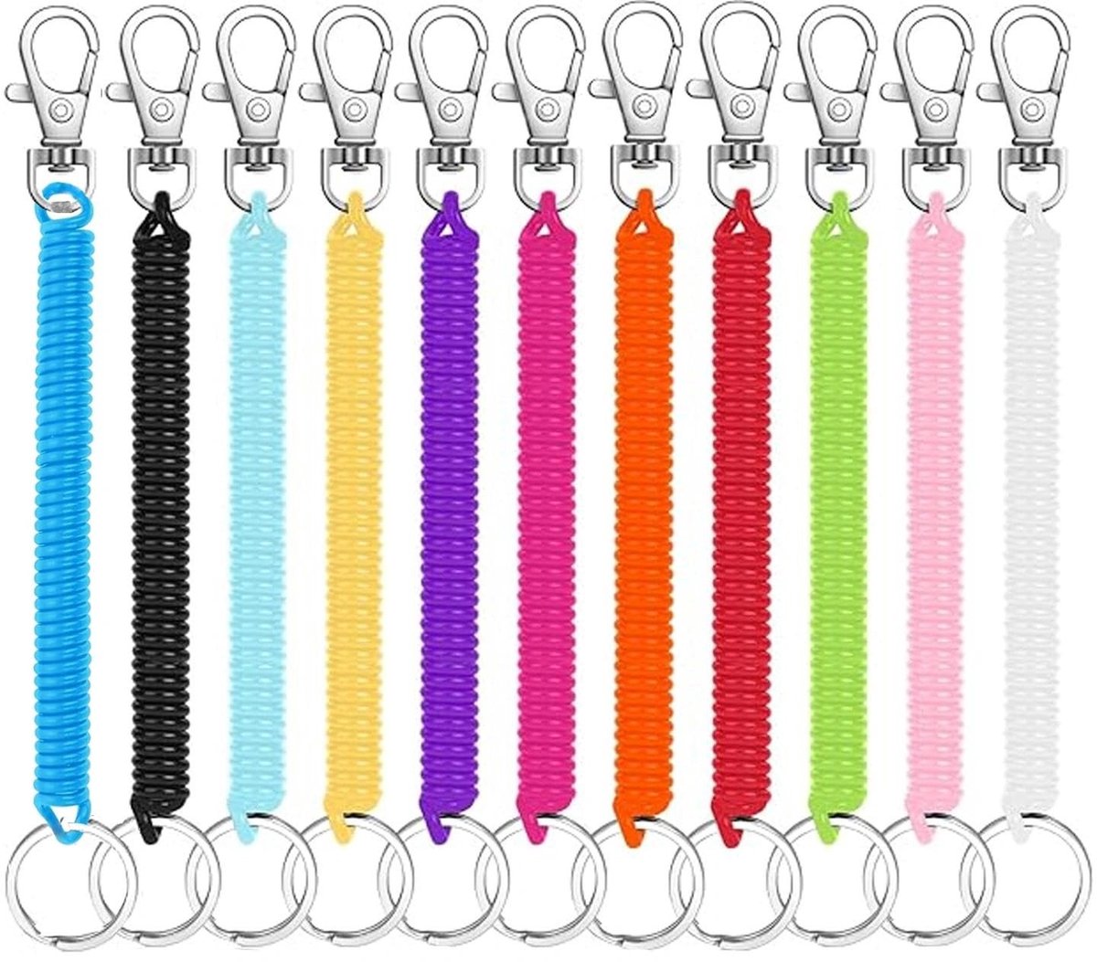 Dailygoods- Sleutelspiralen 11 Stuks - Rekbare Sleutelhanger - Scheurvaste Polymeer - Flexibele Sleutelring - Waterdicht EVA-Touw - Veilig Opbergen