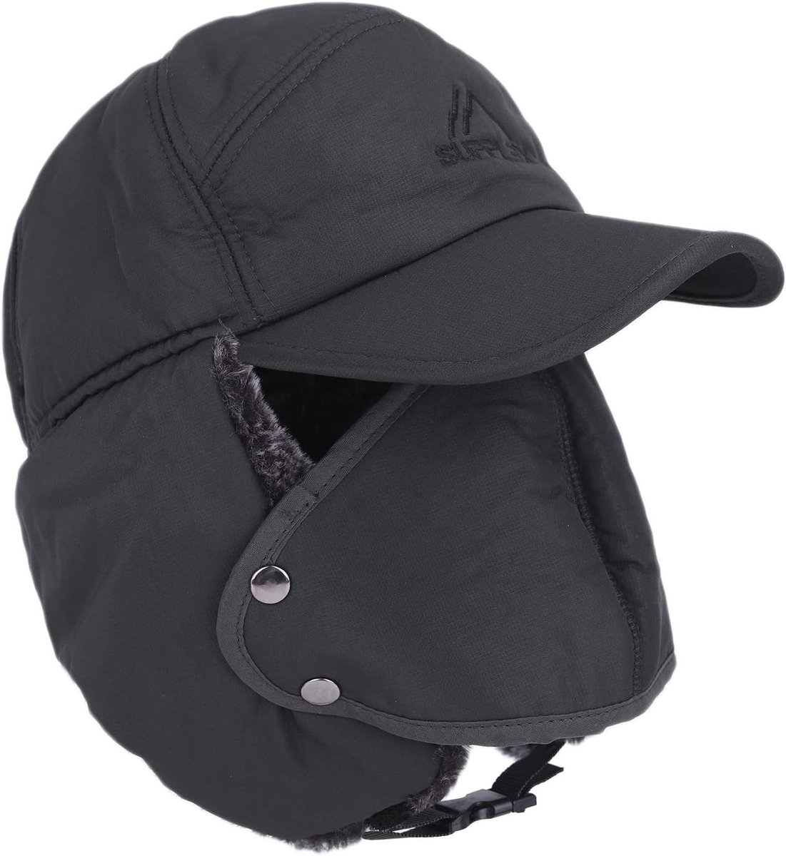 Herren Wintermütze Unisex Winter Dicker Warme Winddicht Fliegermütze Fellmütze mit Ohrenklappen Skimütze Trappermütze Kunstfellmütze Trapper Cap Hut Russen Mütze Zwart