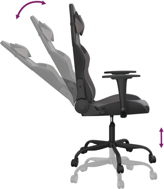 Gaming Stoel - Computerstoel Racestoel - Comfortabel Zitten - Verstelbare Rugleuning - 1 stuk - Zwart Grijs — afbeelding 4