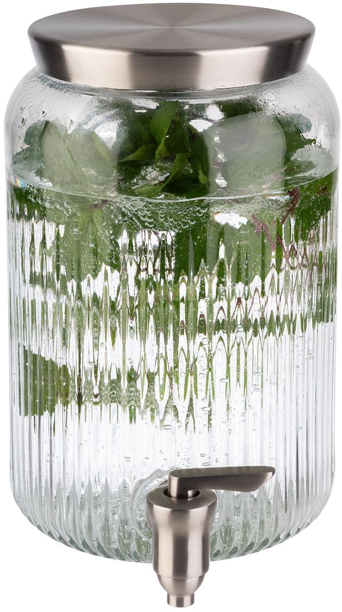 APS Limonadedispenser - glazen drankdispenser met RVS kraan - Ø 16 cm - 3,8 liter