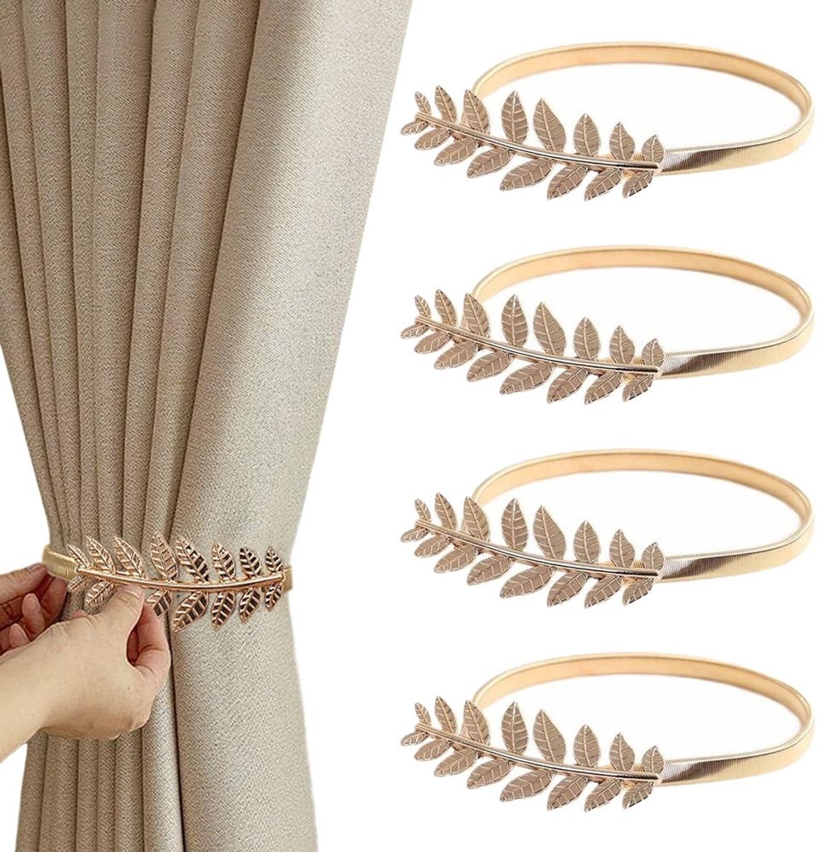 Dailygoods- Gordijnbinder Ruggen - 4 Stuks - Verstelbaar - Gouden Gordijnhouders - Creatieve Bladgordijnen - Duurzaam Materiaal - 38 cm/15 inch