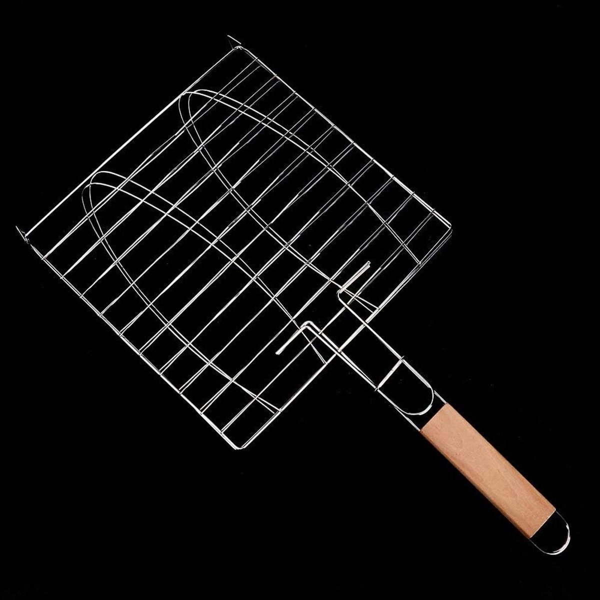Grillmand RVS - Barbecuegaas - Vis Grillen - Antiaanbakhandvat - 43 cm - Zilver