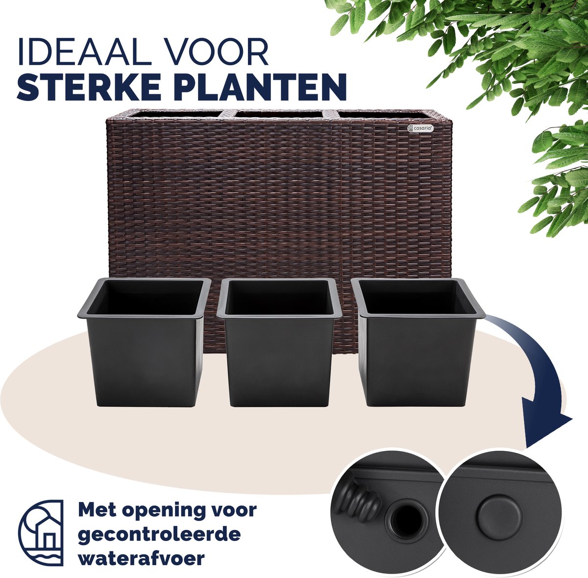 Casaria Polyrattan Plantenbak met Klimrek – 3 Bloembakken – 83x31x146 cm – Bruin — afbeelding 5