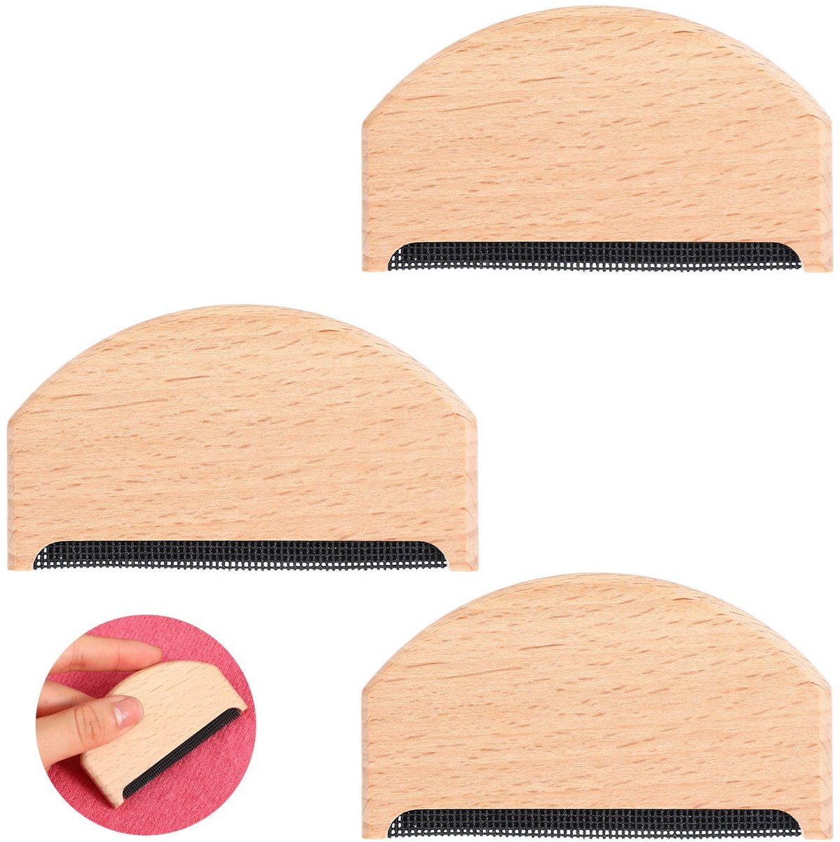 Dailygoods- Pluiskam - 3 Stuks - Handheld Pluizenverwijderaar - Houten Pluizenkam - Duurzaam - Lichtgewicht - Efficiënte Verzorging