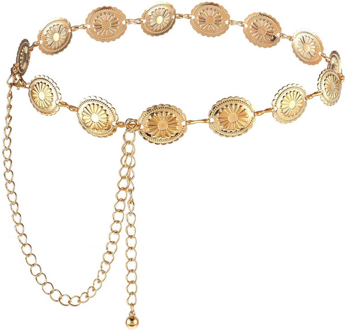 Dailygoods- Riem Westerse Concho - Dames Taille Riem - Skinny Riem - Hollow Out Daisy - 120cm Lengte - Ferro Legering - Kettingriem