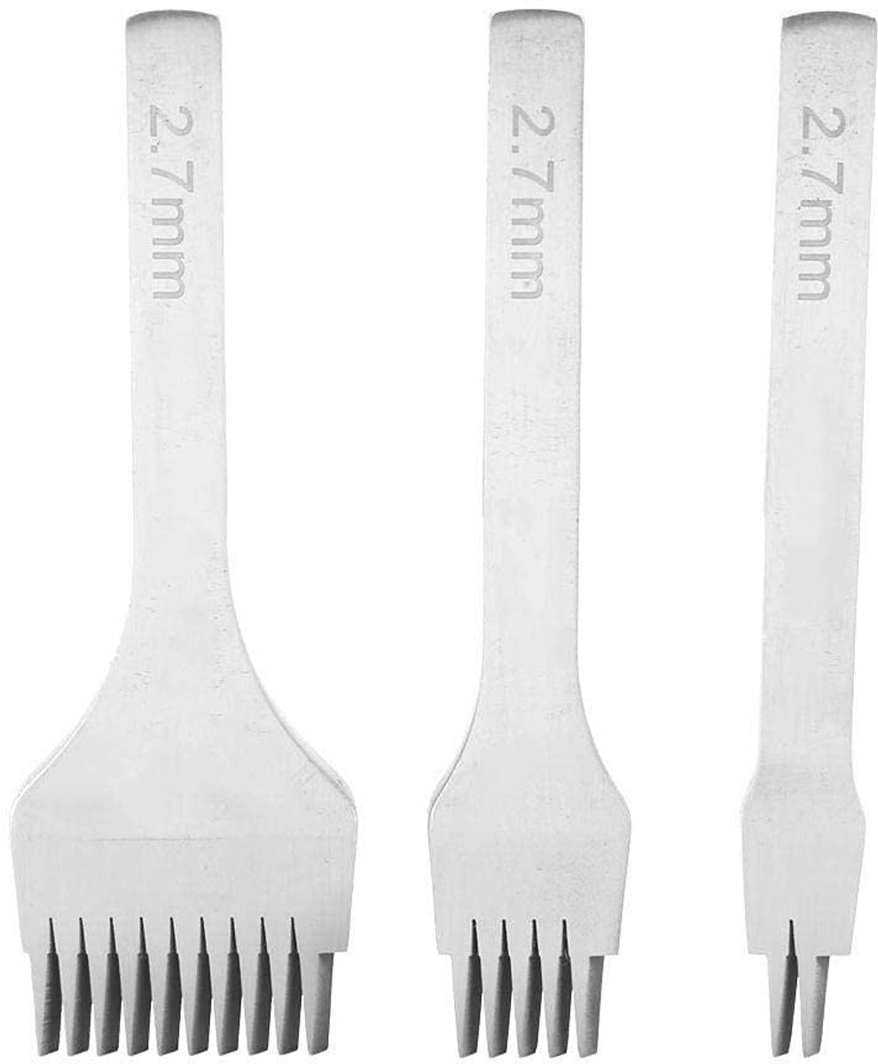 Dailygoods- Ponsset Hoogwaardig Wit Staal - 2/5/10 Tanden - Stansgereedschap - Veter Stitching Beitel - Scherp en Glad - Duurzaam en Roestvrij - Stansset
