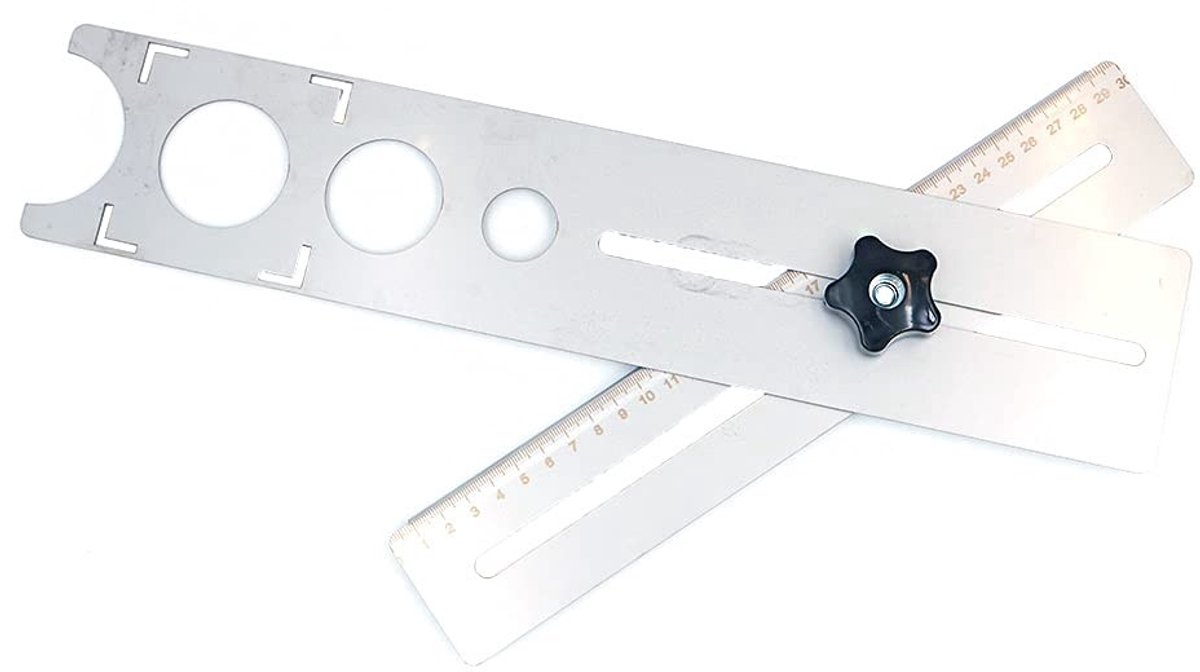 Dailygoods- Tegelgatlocator Draagbaar - Roestvrij Stalen Marmerponsgereedschap - Meetbereik 300mm - Openingsgrootte 25/40/45mm - Nauwkeurige Meting - 360 Graden Verstelbaar - Boorgereedschap