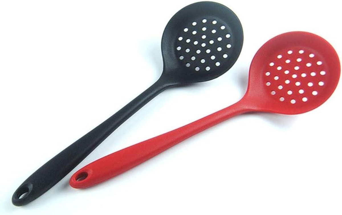 Siliconen Schuimspaan - Zeefschep Lepel - Snel Afgieten - Antikleef Ontwerp - 32 cm - rood