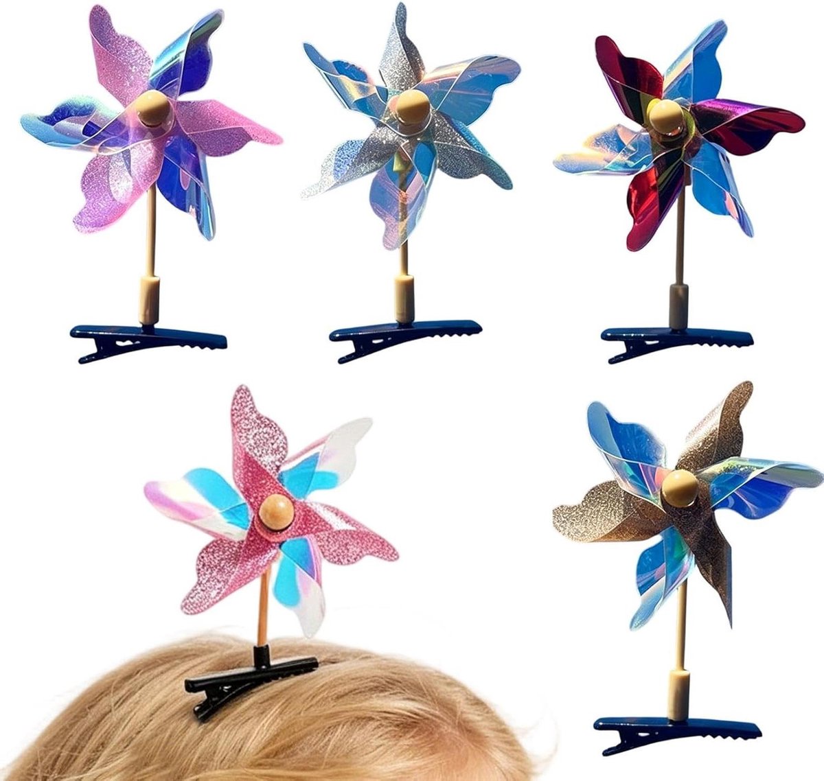 Haarclips Windmolen - Haarspelden Set - Haar Stylen - Antislip Grip - 10 cm - Kleurrijk