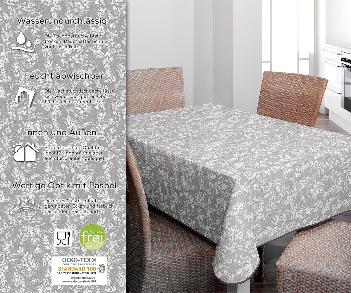 Tafelkleed Afwasbaar - Ovaal Tafelkleed - Bescherming Tafel - Waterdicht - 140x190 cm - Grijs