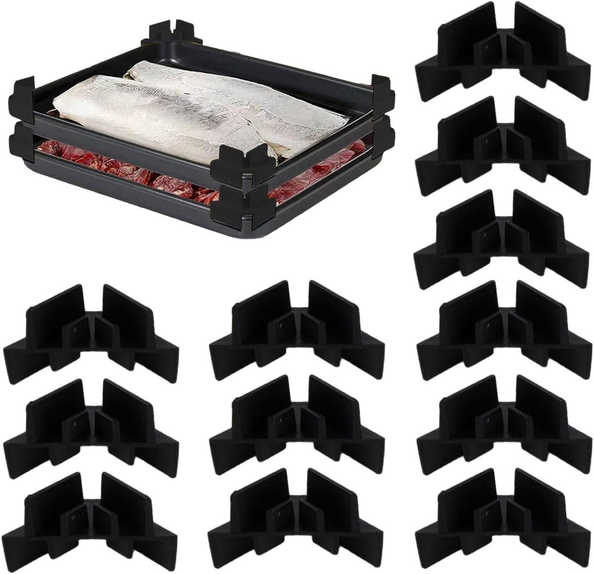 Dienblad Set - Vriesdroger Lades - Voedsel Opslag - Stapelbaar Ontwerp - 12 Pallets - Zwart