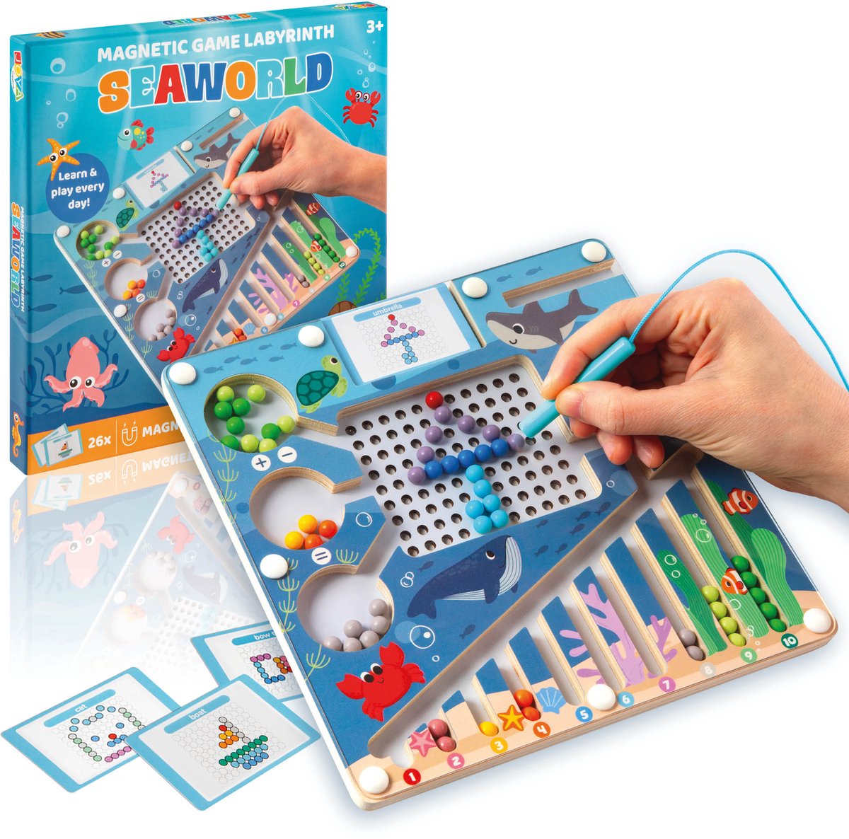 Magnetisch Doolhof - Seaworld - Montessori Speelgoed van Hout - Activiteitenbord - Motoriek Spel - Educatief Magnetisch Speelgoed - Voor in de Auto en Onderweg - Jongens en Meisjes Speelgoed 3, 4, 5, 6 Jaar - Joya Creative
