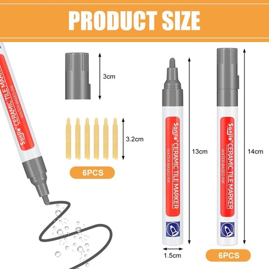 Voegstift voor Tegels - Voegmarker Tegelreparatie - Voegen Opfrissen - Waterdichte Formule - 6-delige set - Donkergrijs — afbeelding 3