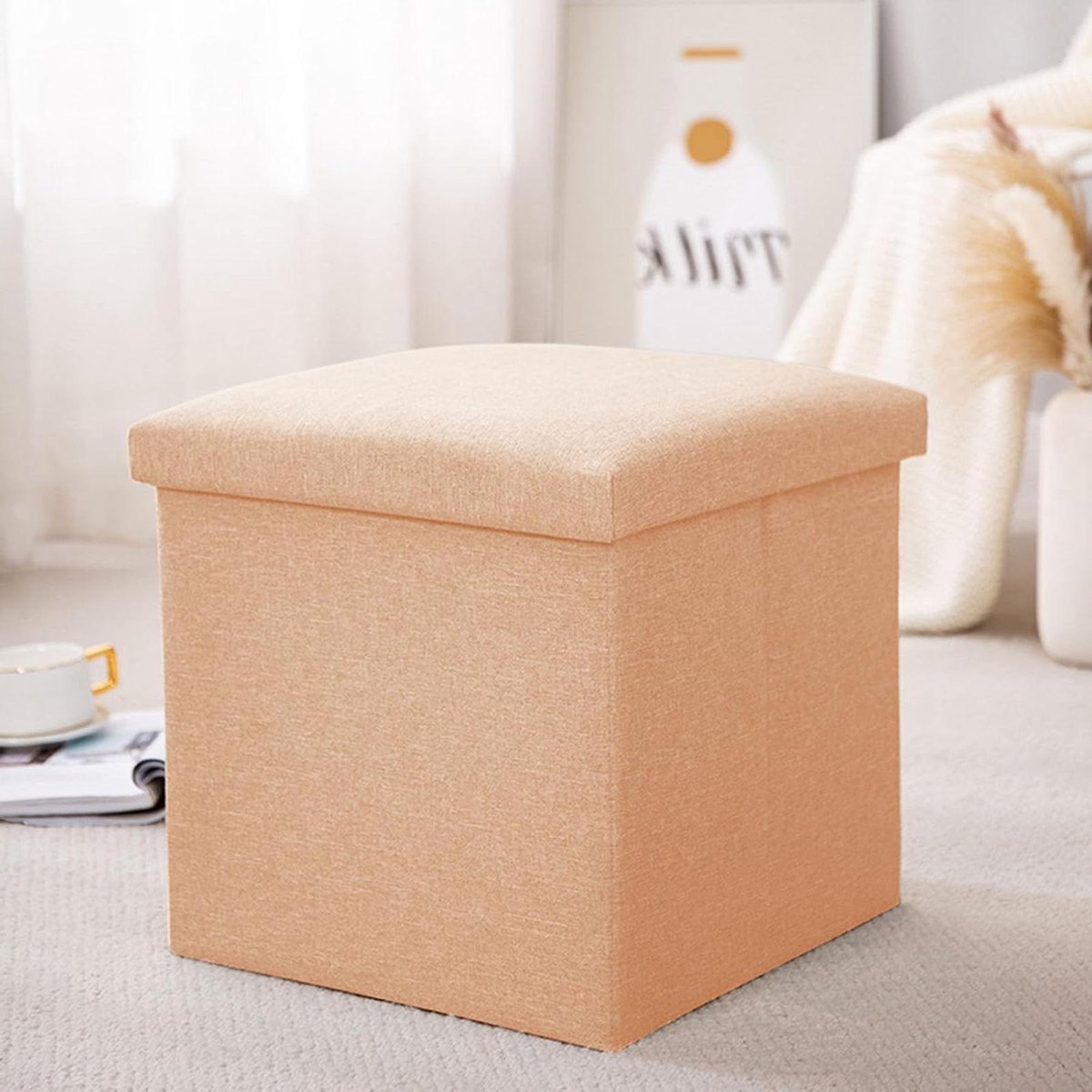 Opvouwbare Poef Opbergdoos - Zitkussen Voetenbank - Ruimte Organiseren - Met Deksel - 38x38x38 cm - Grijs