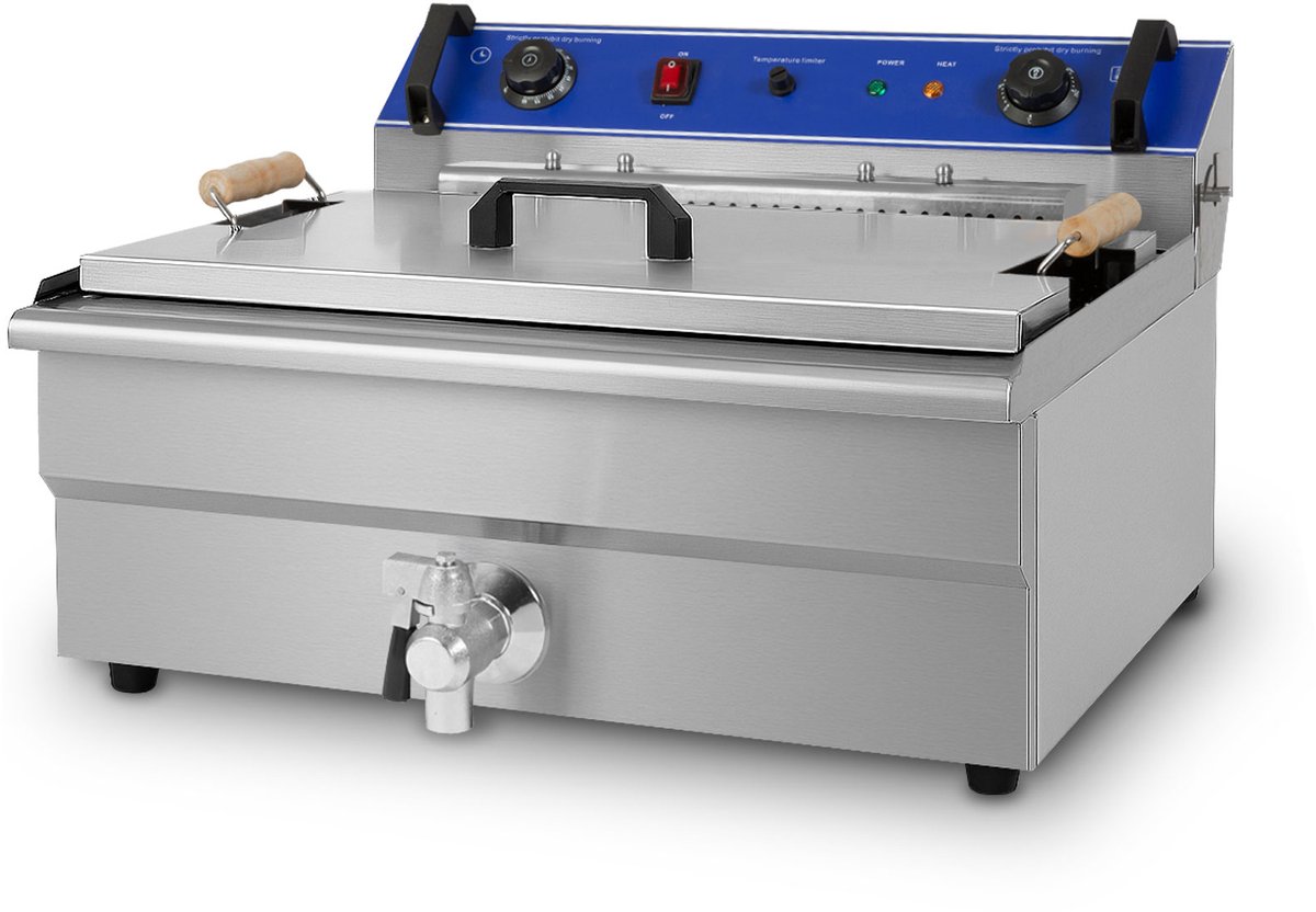 VERTES Professionele elektrische friteuse 30 l, 6000 W, 230 V, koude zone-principe, temperatuur 50-250 °C, frituurmand, resetfunctie, roestvrij staal, werkt op frituurolie