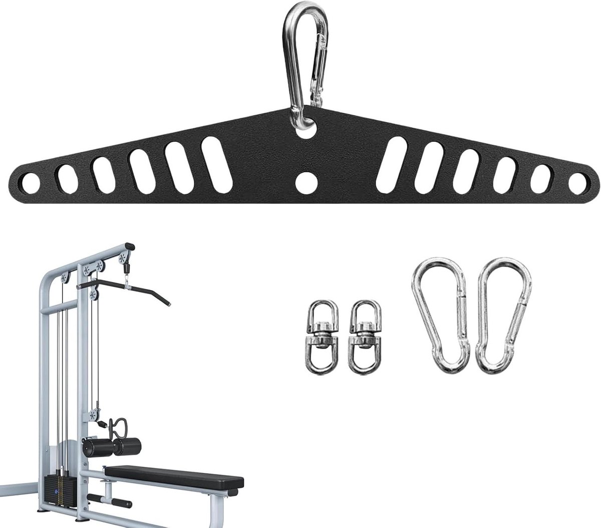 Kabelmachine Bevestiging - Pulley Systeem Adapter - Kracht Training - Heavy Duty Staal - 38 cm - Zwart