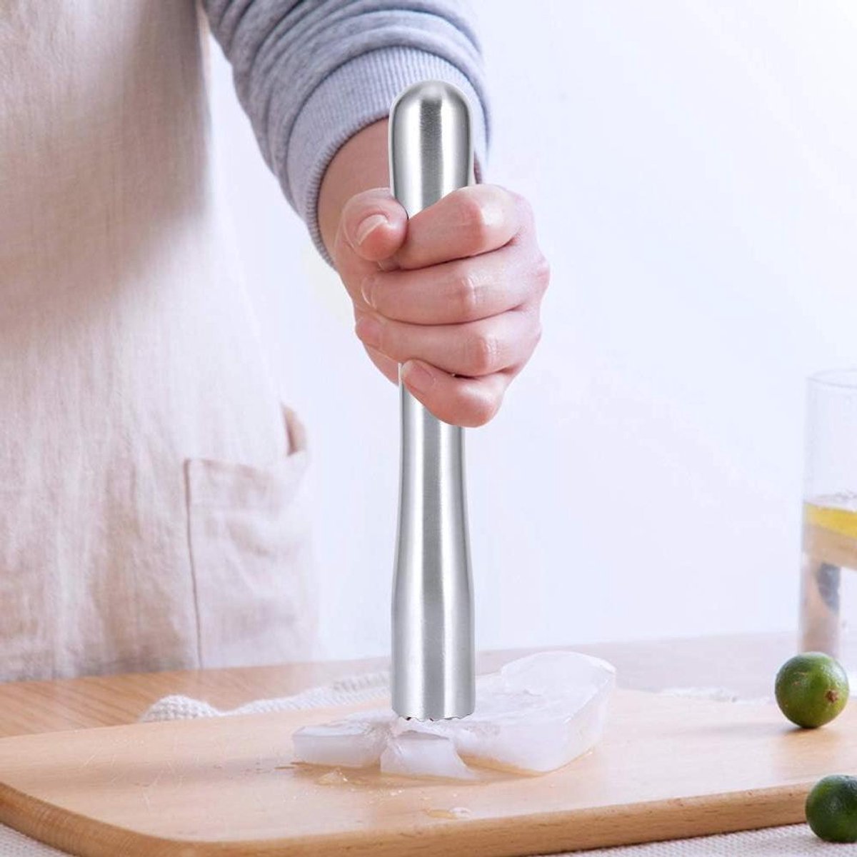 IJscrusher Staaf - Cocktail Muddler Barlepel - Drankjes Bereiden - Diamantvormige Kop - 18.5 cm - Zilverkleurig