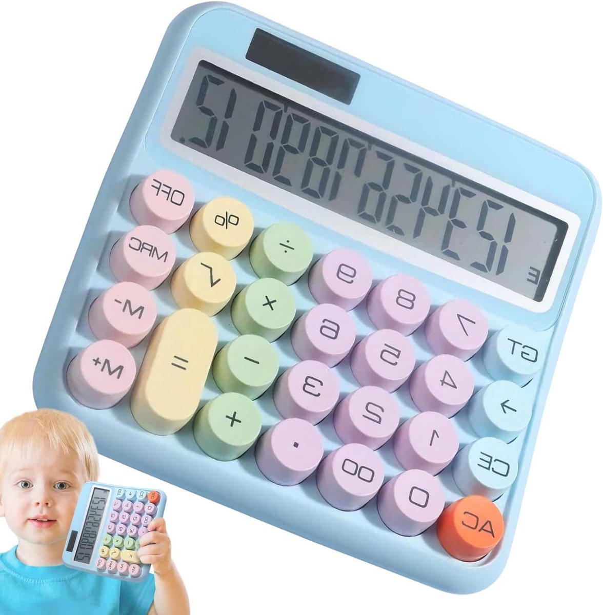 Bureaurekenmachine - Grote toetsen - Zakelijk rekenwerk - 15 graden kantelbaar scherm - 12 cijfers - Blauw