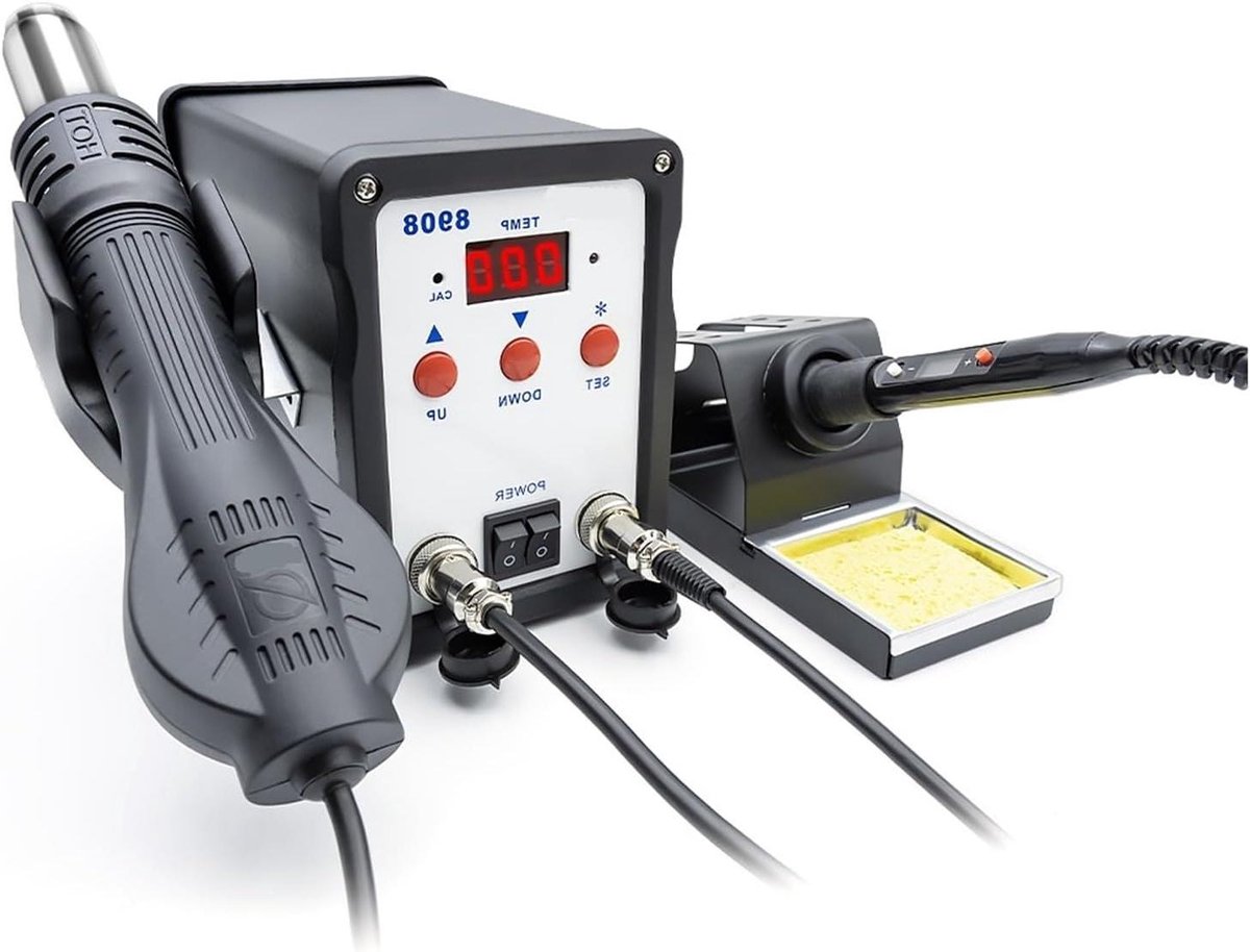 Soldeerstation Heteluchtpistool - Reparatiestation Lasapparaat - Elektronica Repareren - 2-in-1 Functionaliteit - 750W - Grijs
