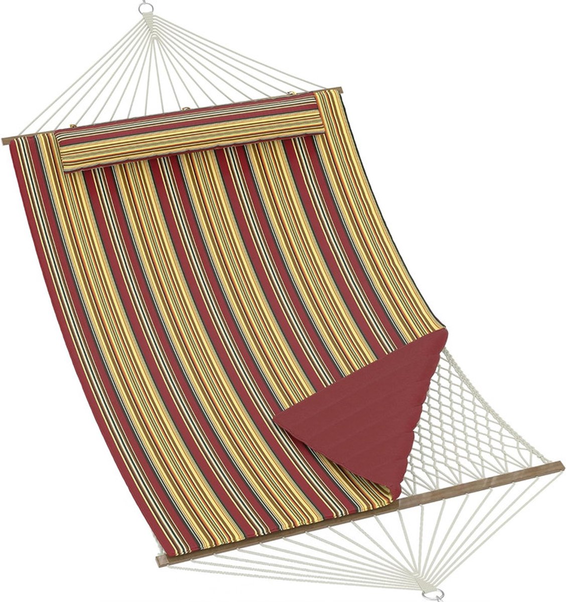 2-Persoons Hangmat met Standaard - Verstelbaar Stalen Frame - Comfortabel Katoen & Polyester - Rood/Geel Gestreept - Belastbaar tot 227 kg