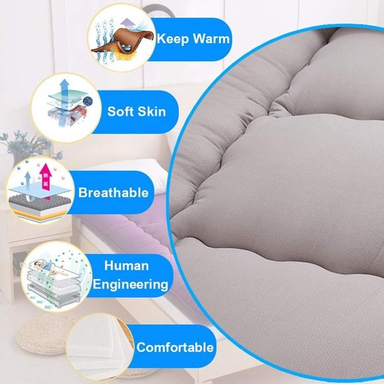 Japanse Vloermatras - Opvouwbaar Matras - Comfortabel Slapen - Stevig Slaapoppervlak - 100x200cm - Grijs — afbeelding 5