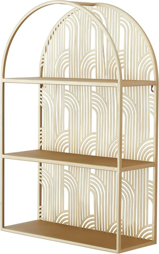Wandrek met 3 planken - Decoratief rek - Woonkamer decoratie - Geometrisch design - 61 cm hoog - Goudkleurig