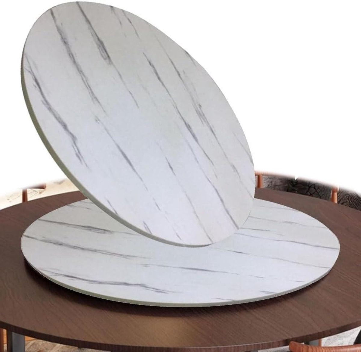 Draaiplateau Tafel - Draaibaar Dienblad - Gerechten Delen - Stille Basis - 80 cm - Wit Marmer