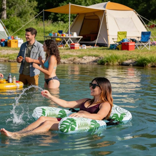 Drijvende Loungestoel - Opblaasbaar Ligbed - Ontspannen in water - Verstelbare rugsteun - 76x405x609cm - Lichtgroen — afbeelding 2
