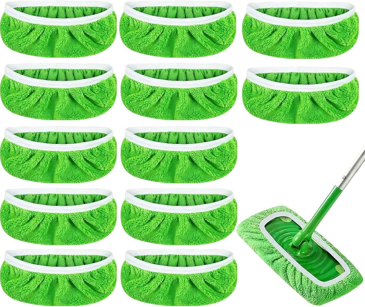 12 stuks herbruikbare koraalvilten mopkussens, wasbaar voor nat dweilen en droog vegen, geschikt voor Swiffer Sweeper - wasbare natte en droge microvezelkussens, voor oppervlakken/houten vloeren, tegels, enz., geschikt voor plankmaat 45,3*11,5 cm.