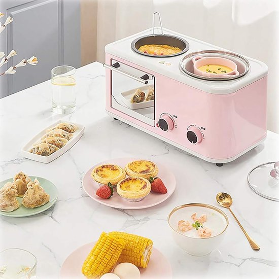 Ontbijtapparaat - Keukenmachine Alles-in-één - Compleet Ontbijt Maken - 4-in-1 Multifunctioneel - 8 Liter Oveninhoud - Roze — afbeelding 3