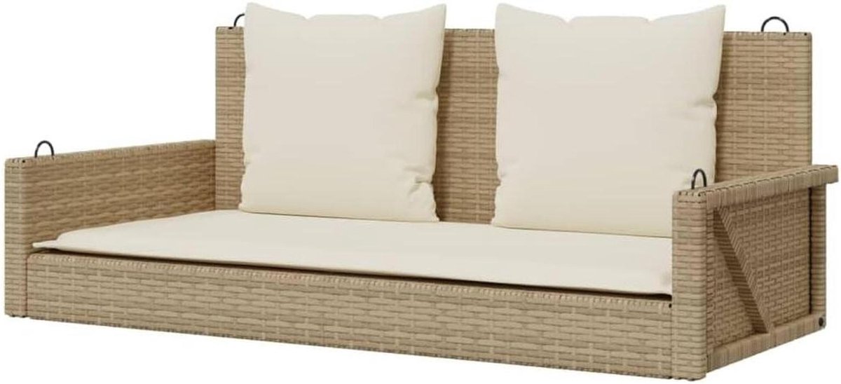 Tuinschommelbank - Hangbank buiten - Ontspannen in de tuin - Robuust PE-rotan - 119 x 56 x 48 cm - Beige