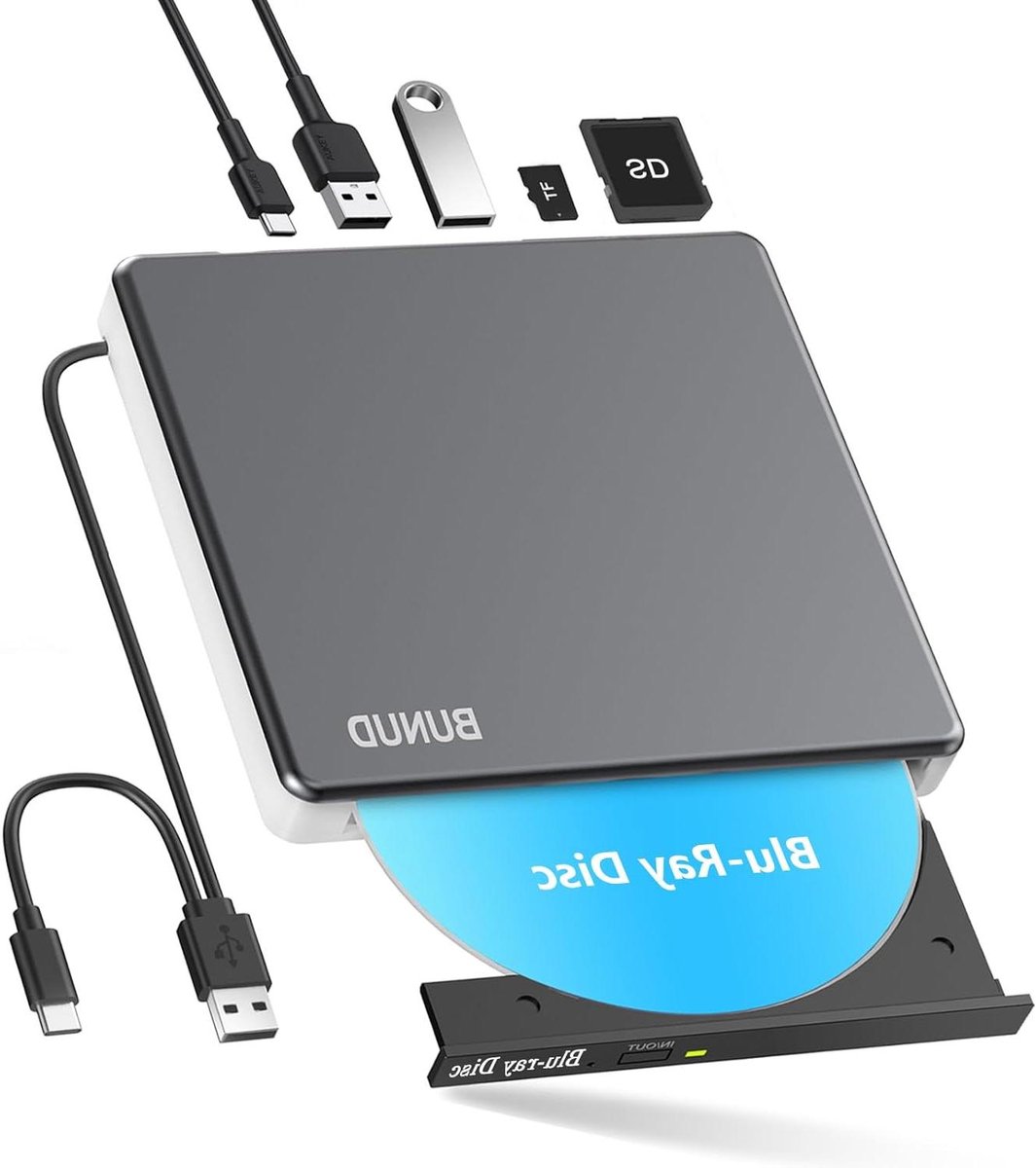 Externe Blu Ray Drive - Optische Station - Bestanden Overzetten - 5-in-1 Hub - Slank - Grijs