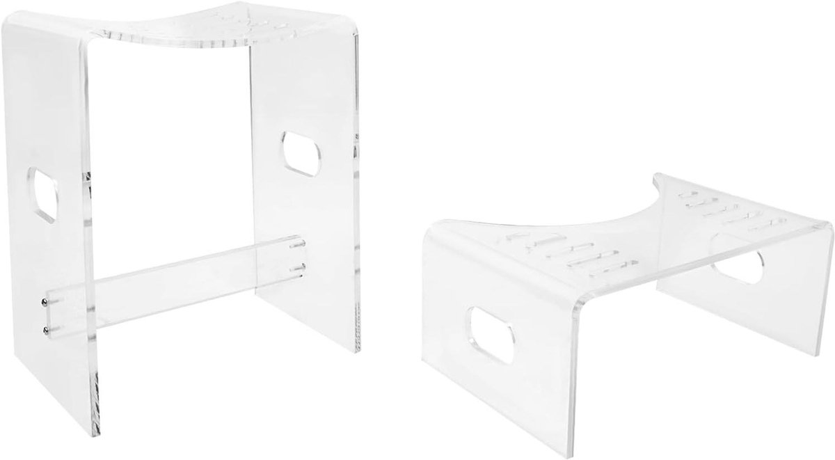 Douchebanken Badset - Badkruk Toiletkruk - Veelzijdige Badkamerhulp - 43cm Douchekruk 18cm Toiletkruk - 10mm Acryl - Transparant