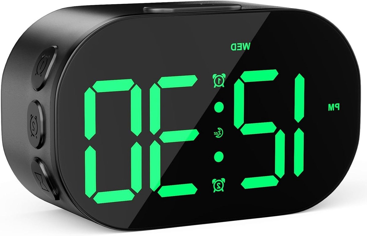 Digitale Wecker met Grote Cijfers, Verstelbare Helderheid en Volume, Snoozefunctie, Afteller, 12/24 Uur, USB Voeding voor Slaapkamer en Reizen