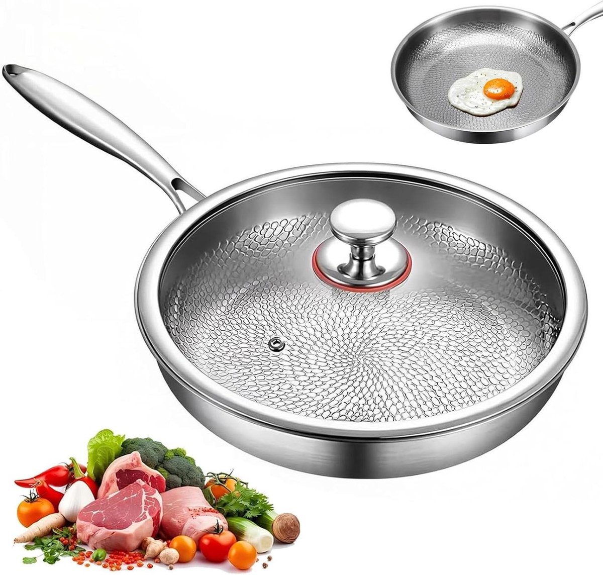 Titanium Koekenpan - Antiaanbakpan Titanium Pan - Gezond Koken - 3-Laags Constructie - 23 cm - Metallic