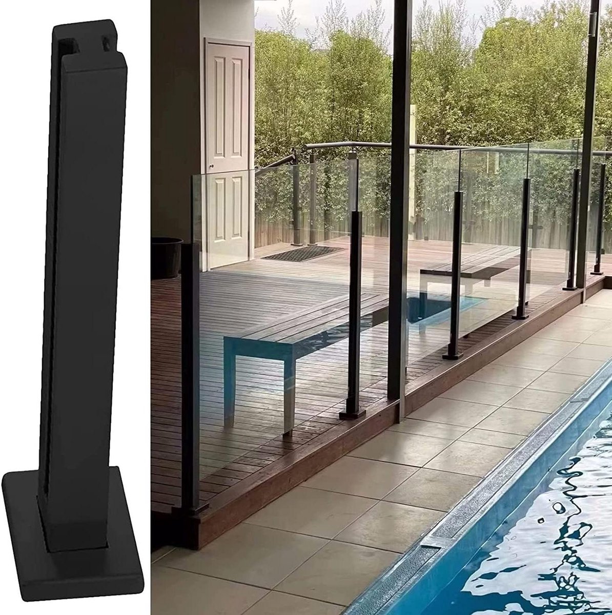 Glazen Balustrade Paal - Railing Paal Klem - Terrassen Beveiligen - Roestvrij Staal 304 - 130cm - Zwart
