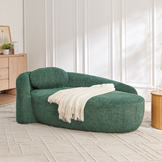 PHOEBE CAT Chaise longue - Teddy-stof bank - Ronde vormgeving - Met kussens - Groen