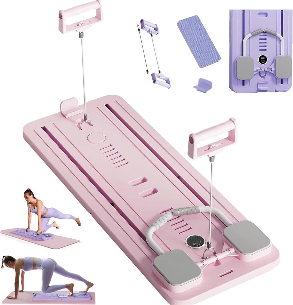 Pilates Trainingsbord - Fitness Hulpmiddel - Thuis Trainen - Automatische Rebound Roller - Compact Ontwerp - Roze