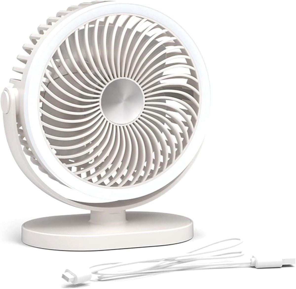 Ventilator met LED - Hangende ventilator - Koel en comfortabel - Oplaadbaar met 3 snelheden - 1000 mAh batterij - Wit