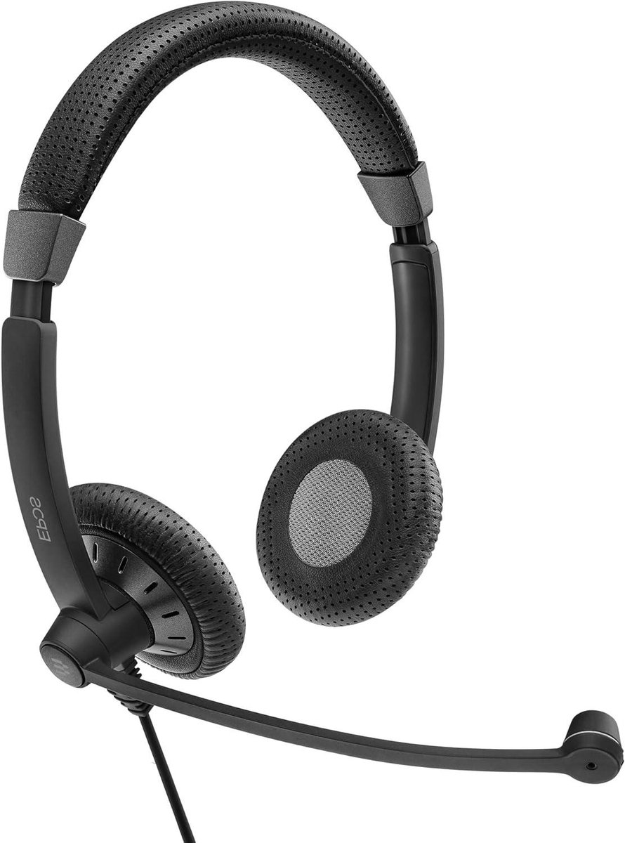 Dubbelzijdige UC-headset - Kantoor headset - Professioneel bellen - In-line bediening - USB-poort - Zwart