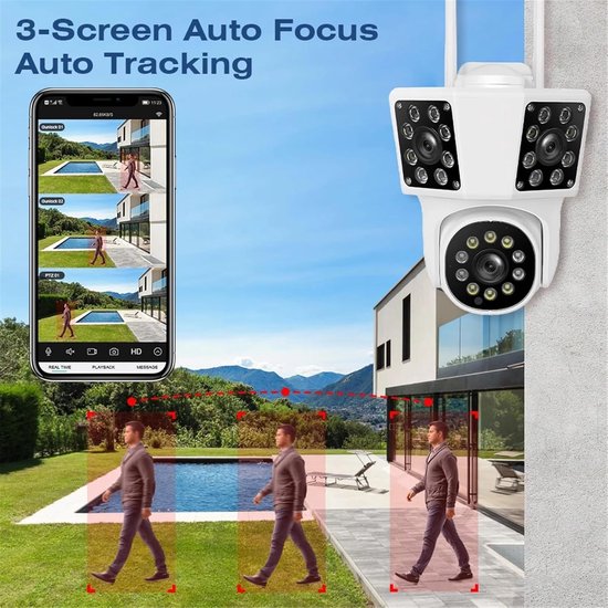Beveiligingscamera Buiten - IP Camera WiFi - Huis Bewaken - Dubbele Lens Twee Schermen - 8MP FHD - Wit — afbeelding 5