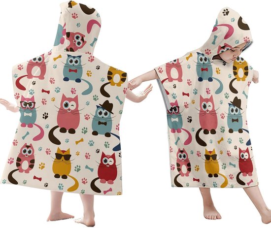 Handdoek poncho - Kleedjas met capuchon - Na het zwemmen - Sneldrogend microvezel - 60x60 cm - Uil — afbeelding 3